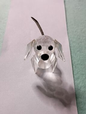 Faceted Clear Glass Dog Figurine with Black Accents